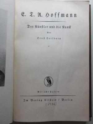 
10 L 366 : E. T. A. Hoffmann : der Künstler und die Kunst (1926)