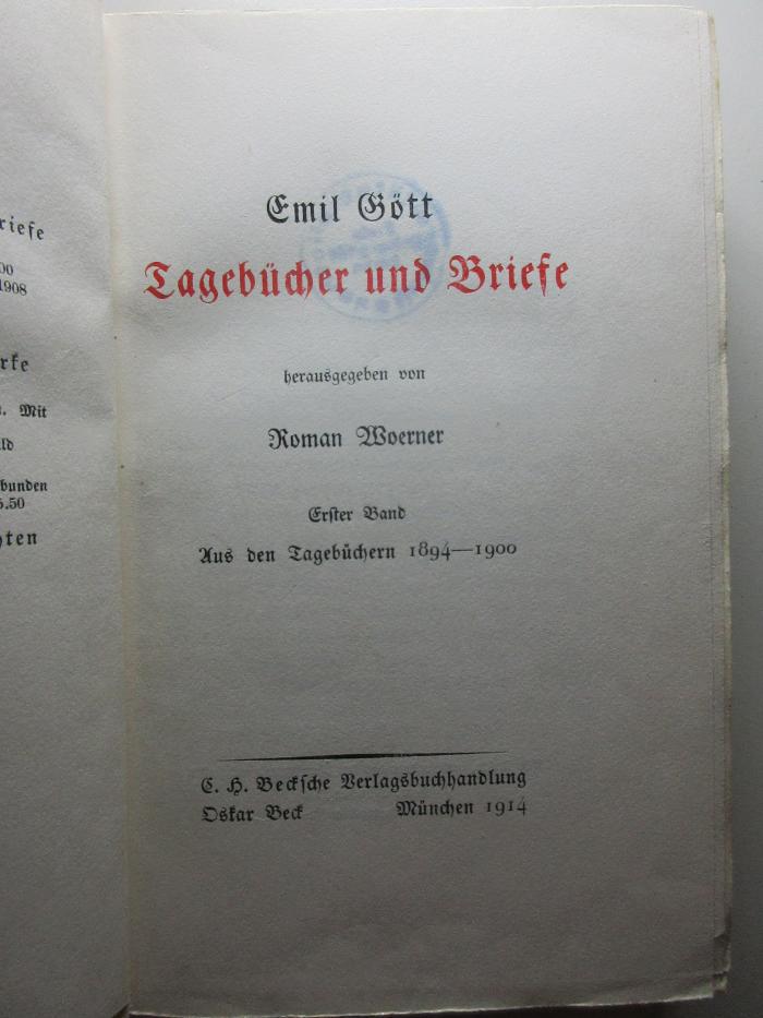 
10 L 110-1 : Aus den Tagebüchern 1894 - 1900 (1914)