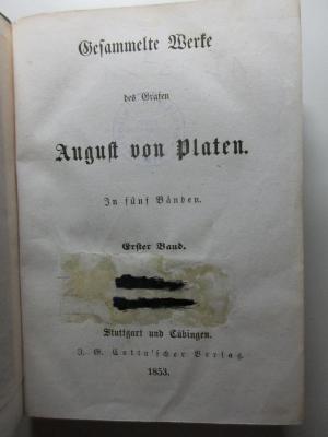 
1 L 73&lt;*&gt;-1 : Gesammelte Werke des Grafen August von Platen : in fünf Bänden (1853)