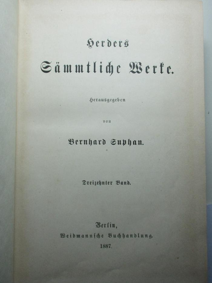 1 L 141-13 : Herders sämmtliche Werke (1887)