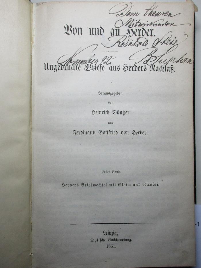 
1 L 138-1 : Herders Briefwechsel mit Gleim und Nicolai (1861)
