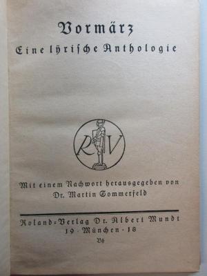 1 L 176<a> : Vormärz : eine lyrische Anthologie (1918)</a>