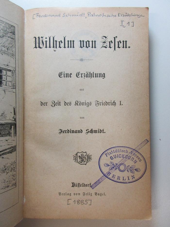 10 L 491-1,1 : Wilhelm von Zesen : eine Erzählung aus der Zeit des Königs Friedrich I. (1885)
