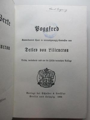 
10 L 63&lt;3&gt;-12 : Poggfred : kunterbuntes Epos in vierundzwanzig Cantussen (1904)