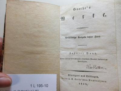 
1 L 195-10 : Goethe's Werke (1827)