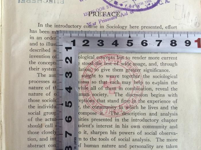 AI / DAW I (ausgeschieden) : Introduction to Sociology (1929);- (European Student Rener Fund (International Student Services World's Student Cristian Federation - Pax Romana) In Cooperation with the War Prisoners Aid of Y.M.C.A. ;Comitè International de la Croix-Rouge Délegation A Londres;Canada Int. OP. Censored 81;Bücherei CAMP 2), Stempel: Name; 'Comitè International de la Croix-Rouge Délegation A Londres'. 