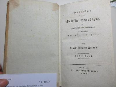 
1 L 199-1 : Beiträge für die deutsche Schaubühne : in Übersetzungen und Bearbeitungen ausländischer Schauspieldichter (1807)