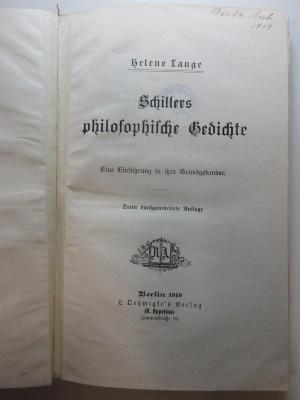 
10 L 464&lt;3&gt; : Schillers philosophische Gedichte : Eine Einführung in ihre Grundgedanken (1910)