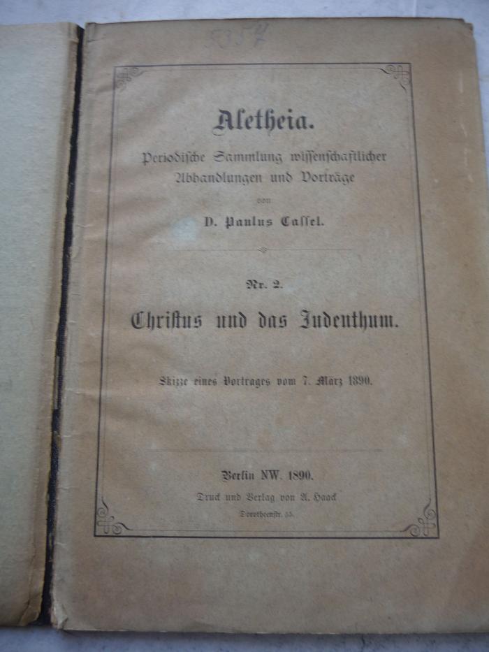  Christus und das Judentum. Skizze eines Vortrages vom 7. März 1890. (1890)