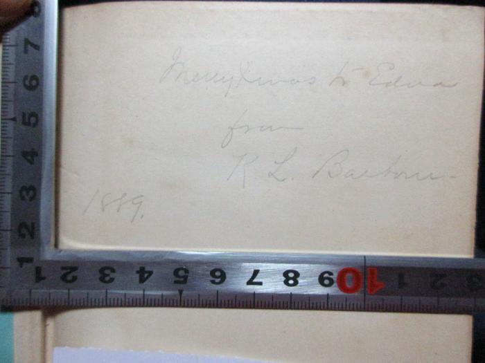 1 M 71-1 : The correspondence of Thomas Carlyle and Ralph Waldo Emerson : 1834 - 1872 (1888);-, Von Hand: Autogramm, Name, Datum, Widmung; 'Merry Xmas [Edna]
from
K. L. Ba[?]
1889.'