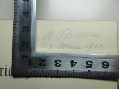 - (Bollacher, M.), Von Hand: Autogramm, Datum; 'M. Bollacher
5. Oktober 1903.'. ;1 L 155-2,3 : 1845 - 1854 : Rom, Neapel, Rom, Wien : Nr. 3278 - 5265 (1903)
