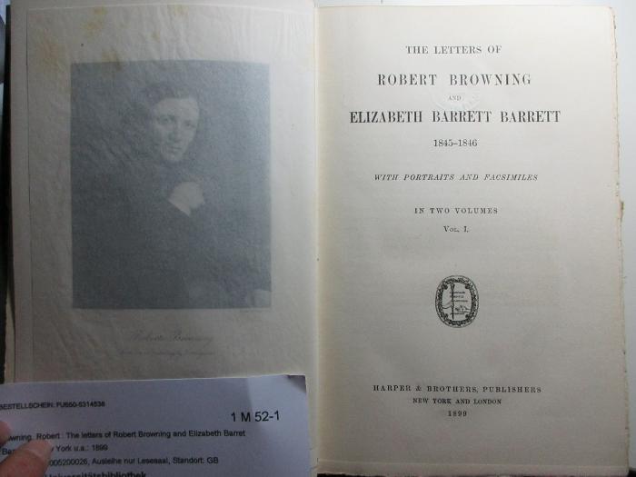 1 M 52-1 : The letters of Robert Browning and Elizabeth Barrett Barrett : 1845 - 1846 (1899)