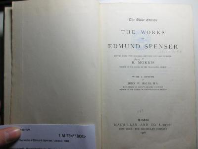
1 M 73&lt;*1906&gt; : The works of Edmund Spenser (1906)