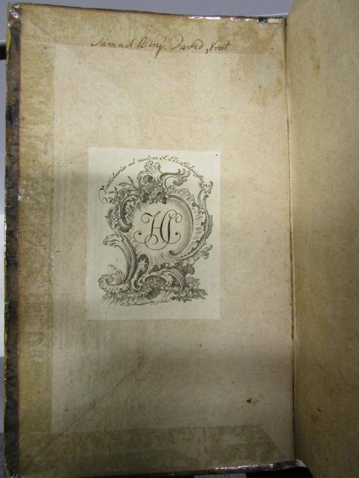L 61 55_3: Geschichte der komischen Litteratur (1786);- (Scholz, Hieronymus), Etikett: Exlibris; 'HS'. ;- (Raehse, Th. ), Von Hand: -; 'Samuel Bery. David, Vrat.'. 