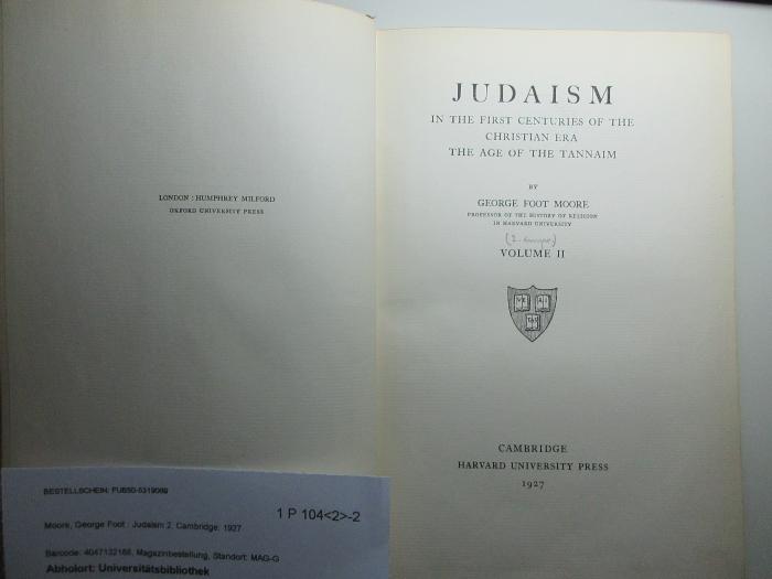 1 P 104&lt;2&gt;-2 : Judaism. 2 (1927)