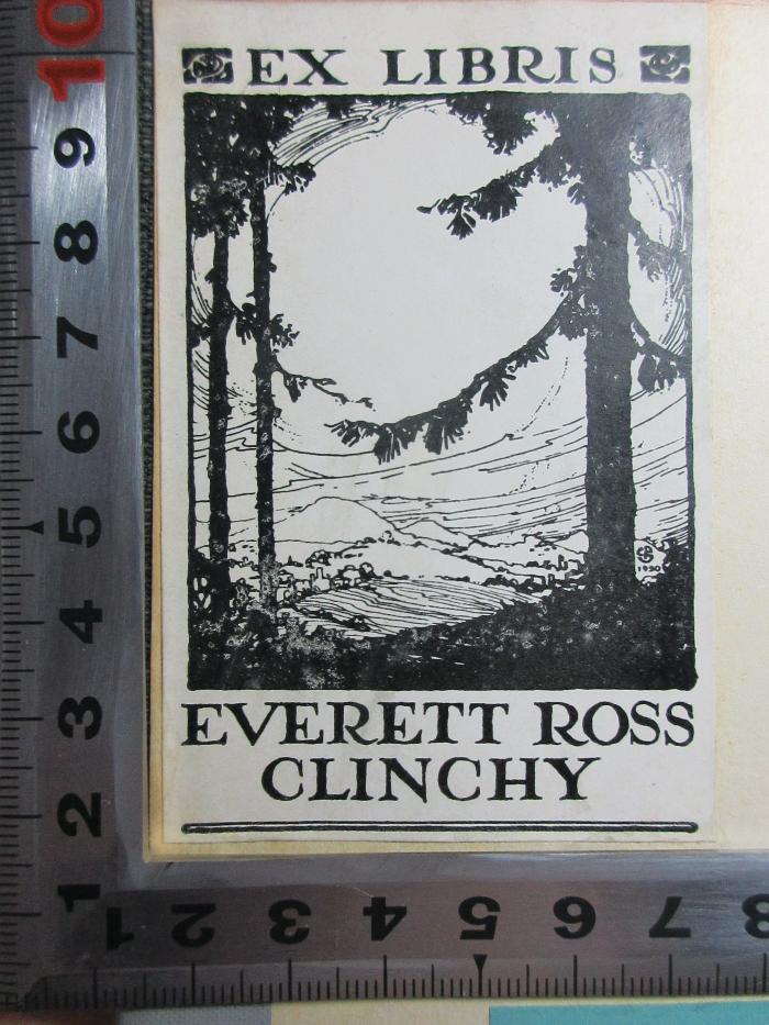 - (Clinchy, Everett Ross), Etikett: Exlibris, Name, Abbildung; 'Ex libris
Everett Ross 
Clinchy'.  (Prototyp);1 P 104&lt;2&gt;-2 : Judaism. 2 (1927)