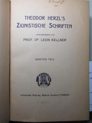 1 P 124-1/2 : Theodor Herzl's zionistische Schriften (1904)