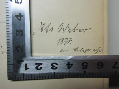 1 P 123&lt;2&gt; : Jüdische Theologie : auf Grund des Talmud und verwandter Schriften (1897);- (Weber, Otto), Von Hand: Autogramm, Datum, Notiz; 'Otto Weber
1897.
vom Verleger verfa[sst]'. 