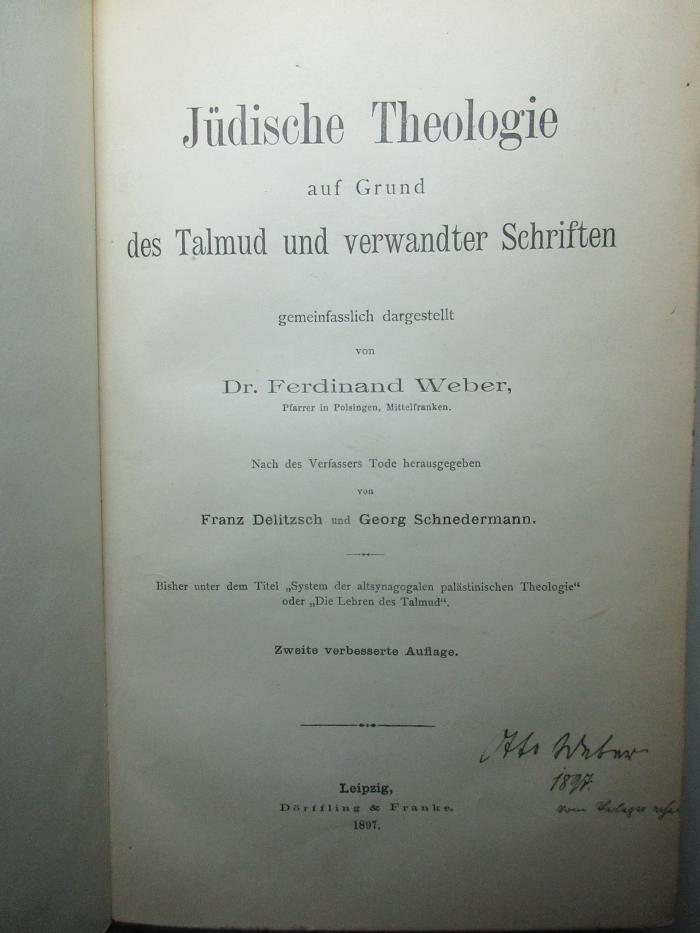 1 P 123&lt;2&gt; : Jüdische Theologie : auf Grund des Talmud und verwandter Schriften (1897)