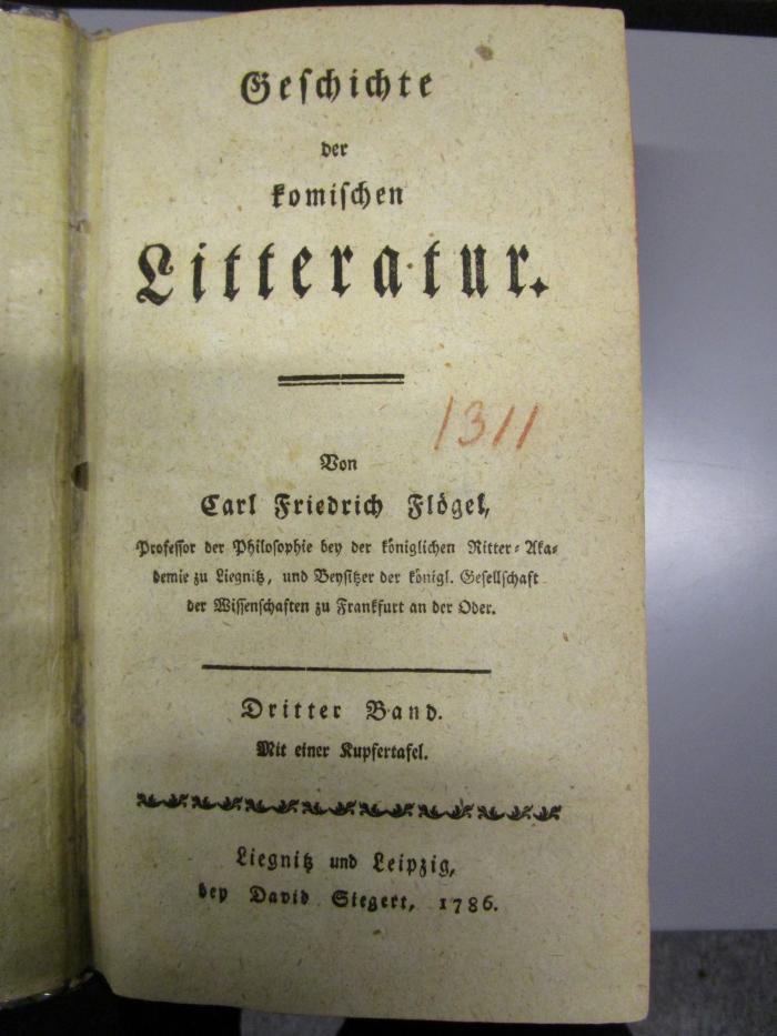 L 61 55_3: Geschichte der komischen Litteratur (1786);- (unbekannt), Von Hand: Nummer; '1311'. 