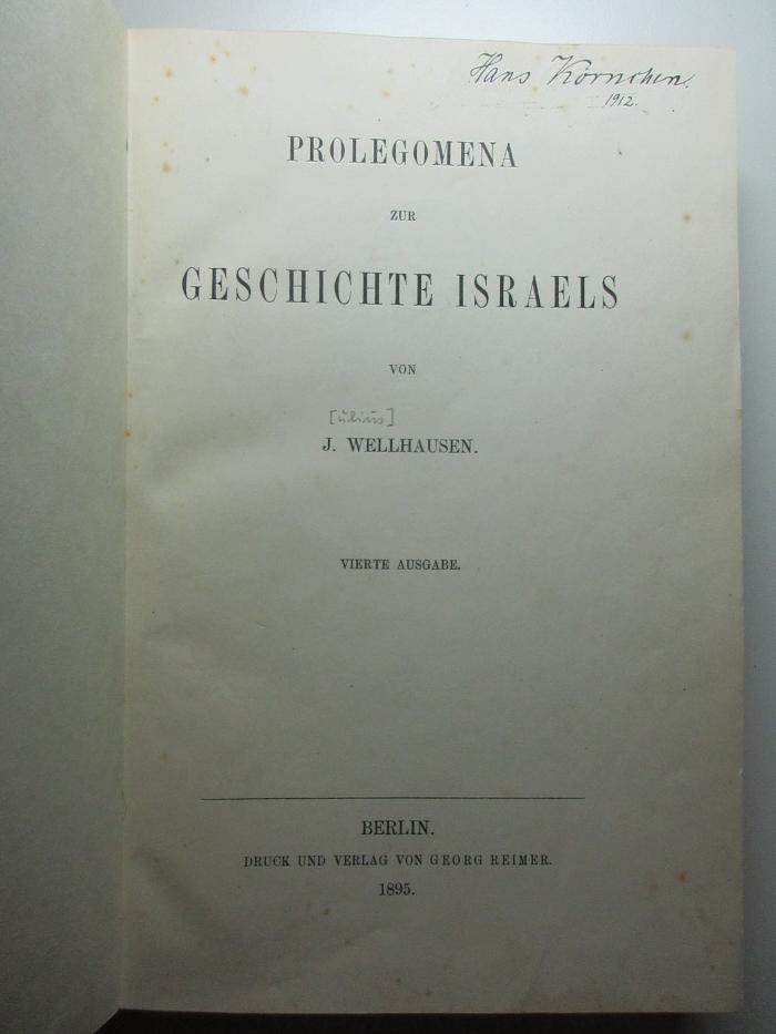 1 P 177&lt;4&gt; : Prolegomena zur Geschichte Israels (1895)