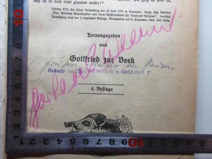 - (unbekannt), Von Hand: Autogramm; '[?] [?]'. ;1 P 149&lt;4&gt; : Die Geheimnisse der Weisen von Zion (1920)