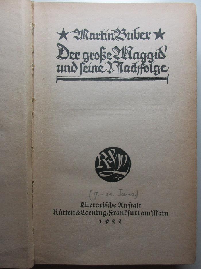 1 P 156&lt;7&gt; : Der große Maggid und seine Nachfolge (1922)