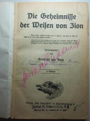 1 P 149&lt;4&gt; : Die Geheimnisse der Weisen von Zion (1920)