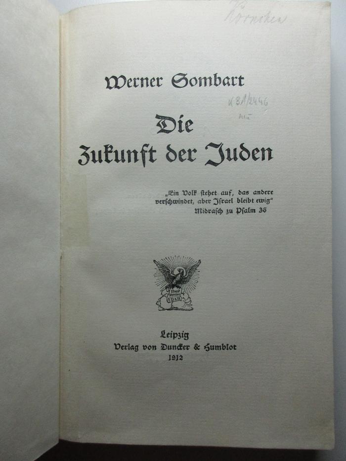 1 P 133 : Die Zukunft der Juden (1912)