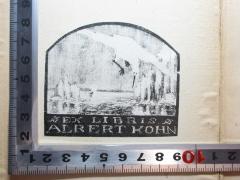 - (Kohn, Albert), Etikett: Exlibris, Name, Abbildung; 'Ex libris
Albert Kohn'.  (Prototyp)