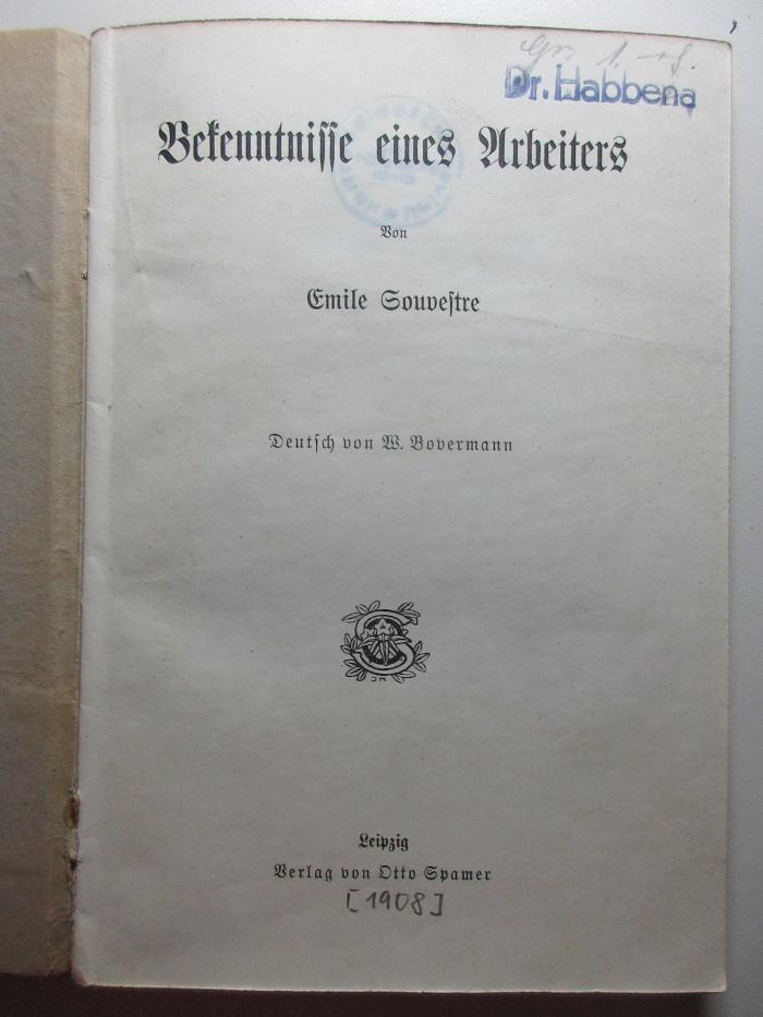 10 N 23 : Bekenntnisse eines Arbeiters (1908)