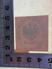 - (Akademie für Deutsches Recht. Bibliothek), Stempel: Wappen, Emblem, Name, Ortsangabe; 'Bibliothek der Akademie für Deutsches Recht
München'. 