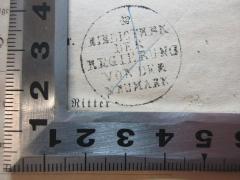 - (Bibliothek der Regierung von der Neumark), Stempel: Name, Emblem; 'Bibliothek der Regierung von der Neumark'. 