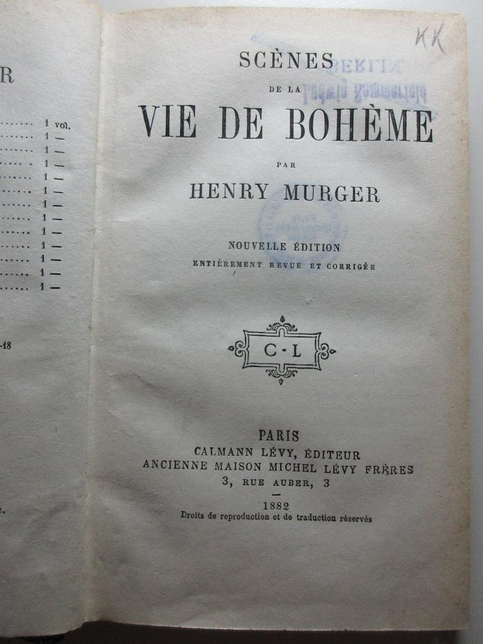 
10 N 274&lt;*&gt; : Scènes de la vie de bohème (1882)