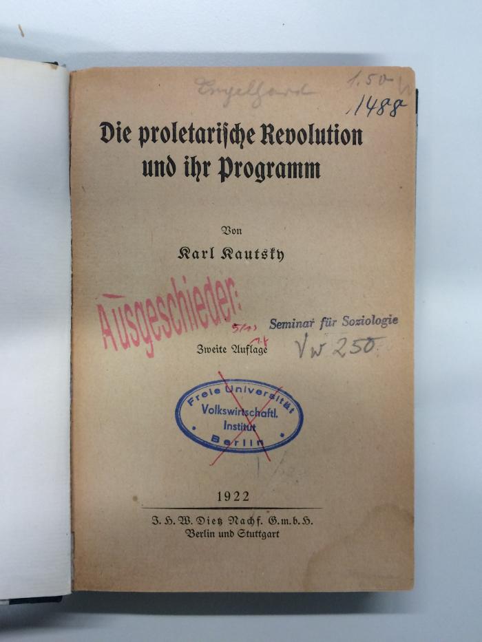 G 4 KAU 12 (ausgeschieden) : Die proletarische Revolution und ihr Programm (1922);-, Von Hand: Nummer; '1488'
