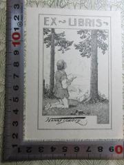 - (Scholz, Hanns), Etikett: Exlibris, Name, Abbildung; 'Ex Libris
Hanns Scholz.'. 