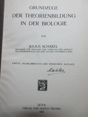 
10 S 108&lt;2&gt; : Grundzüge der Theorienbildung in der Biologie (1922)