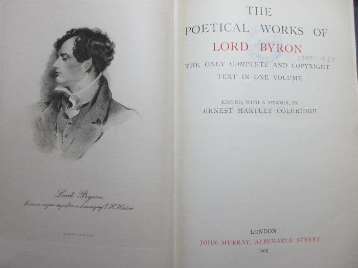 
10 M 275 : The poetical works of Lord Byron : the only complete and copyright text in one volume (1905)