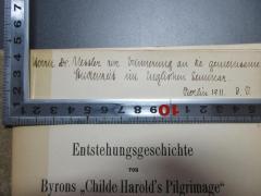 - (Nessler, Karl), Von Hand: Name, Initiale, Ortsangabe, Datum, Widmung; 'Herrn Dr. Nessler zur Erinnerung an die gemeinsame
Studienzeit im Englischen Seminar.
Berlin 1911. D. V.'. 