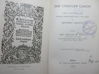 10 M 287 : The Chaucer canon : with a discussion of the works associated with the name of Geoffrey Chaucer (1900)