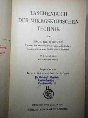 
10 S 81&lt;14&gt; : Taschenbuch der mikroskopischen Technik (1943)