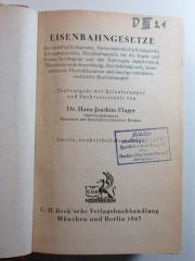 2 C 143&lt;2&gt; : Eisenbahngesetze : Reichshaftpflichtgesetz, Sachschadenhaftpflichtgesetz, Kreuzungsgesetz, Eisenbahngesetz für die Alpen- und Donau-Reichsgaue und den Reichsgau Sudetenland, Eisenbahnverkehrsordnung, Reichsbahngesetz, Internationale Übereinkommen und sonstige eisenbahnrechtliche Bestimmungen : Textausgabe mit Erläuterungen und Sachverzeichnis (1943)