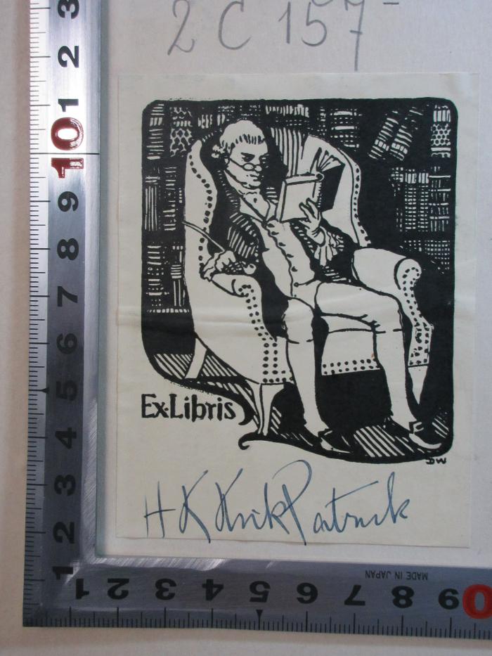-, Etikett: Exlibris, Name, Abbildung; 'Ex.Libris
H.K. Kirk Patrick [handschriftlich]';2 C 157&lt;5&gt; : Mission to Moscow : a record of confidential dispatches to the State Department, official and personal correspondence, current diary and journal entries, including notes and comment up to October, 1914 (1941)