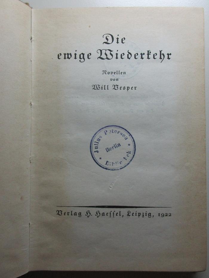 10 X 167&lt;4&gt; : Die ewige Wiederkehr : Novellen (1922)