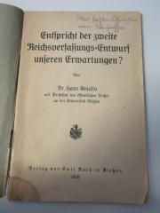 2 C 231 : Entspricht der zweite Reichsverfassungsentwurf unseren Erwartungen? (1919)