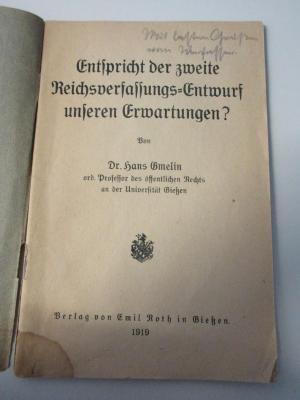 2 C 231 : Entspricht der zweite Reichsverfassungsentwurf unseren Erwartungen? (1919)