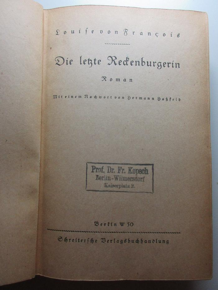 10 X 112 : Die letzte Reckenburgerin : Roman (1927)