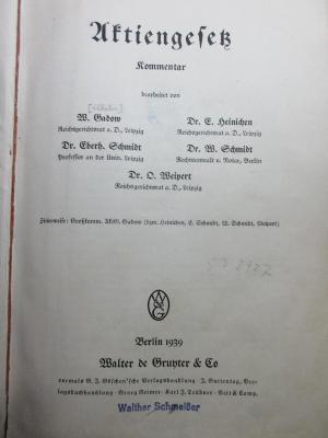 2 C 276 : Aktiengesetz : Kommentar (1939)
