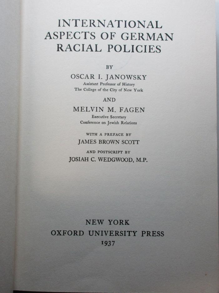 2 C 141 : International aspects of German racial policies (1937)