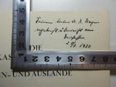 - (Finkenrath, Kurt), Von Hand: Name, Datum, Widmung; 'Meinem lieben [?]
ergebenst[?] überreicht vom
Verfasser.
20/7.1927'. 